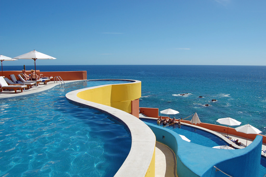 Curved pool with clear blue water